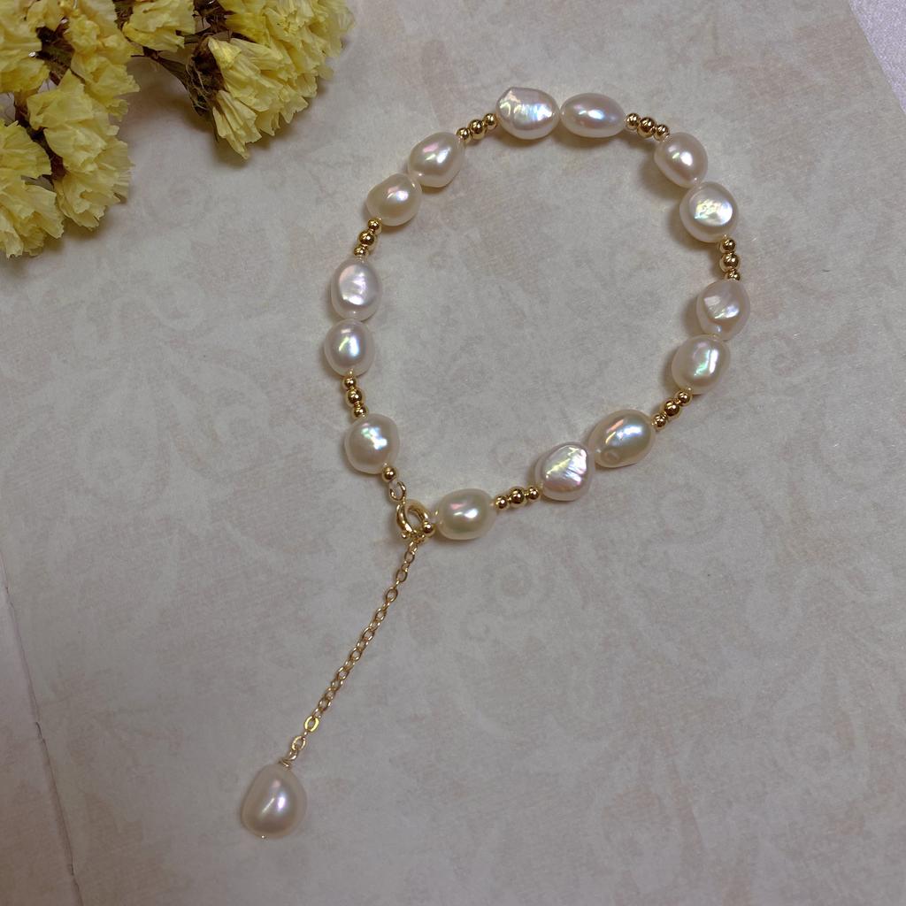 Baroque Special-shaped Pearl 14K Gold Bracelet Niche Ins Sense Retro French Cold Wind Bracelet Gift