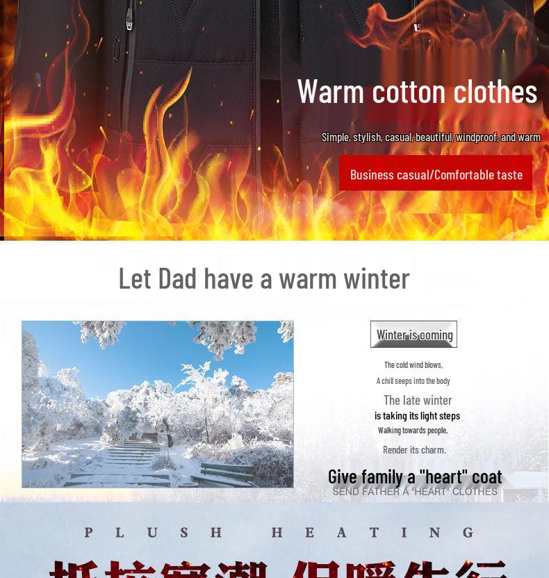 Men's Fleece-Lined Cotton Jacket for Middle-Aged & Elderly - Warm Outfit for 50+ Dads & 70+ Grandpas