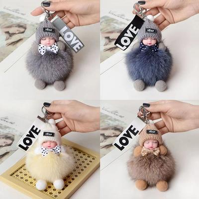Keychain Cute Fluffy Plush Doll Keychains Women Girl Bags Pendant Keyrings Cars Key Ring Gift Charming Decoration
