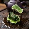 Decorative Ceramic Laying Frog Statue Lotus Leaf Home Ornaments Desktop Decoration Attract Wealth Funny Frog Car Decor Office