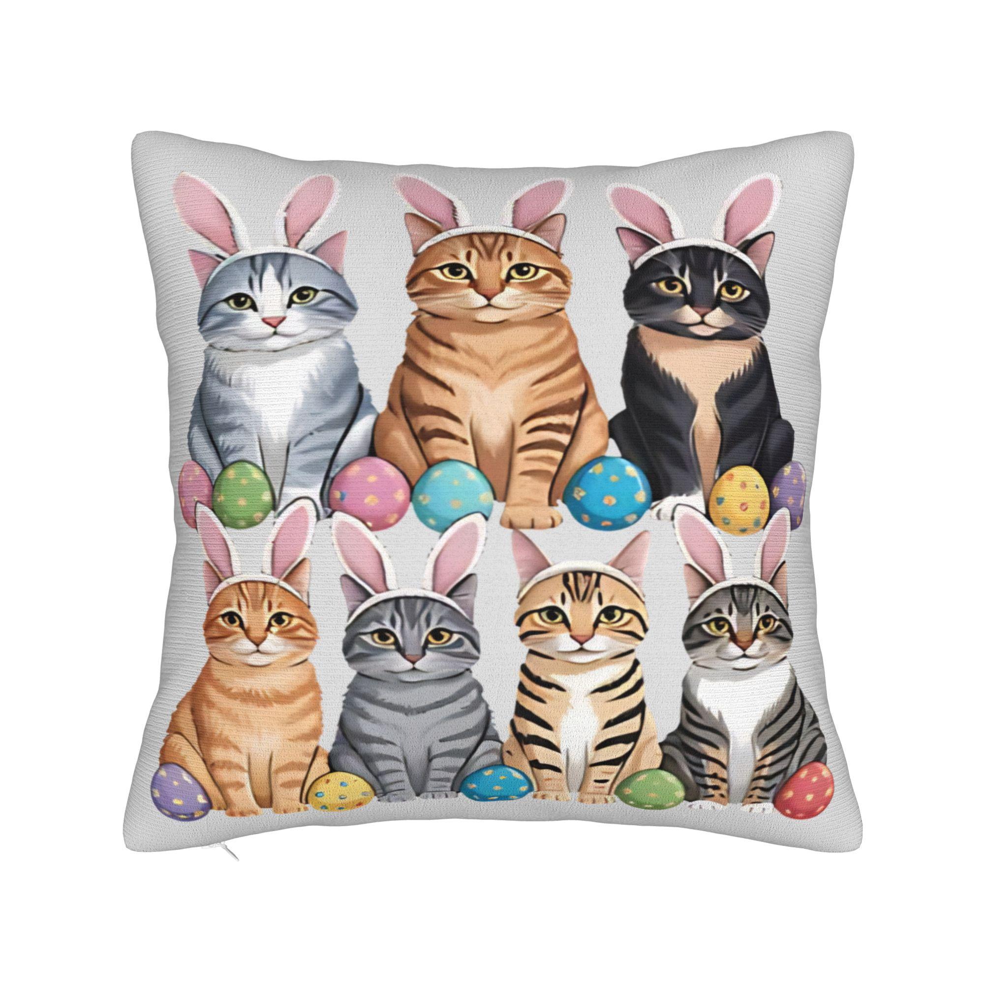 Funny Easter Cats Ears Bunny Eggs Pillow Case  Funny Pillow Cover Comfy Pillowcases For Sofa Home Decor 30cmx30cm