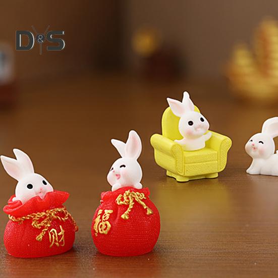 2Pcs Long Lasting New Year Ornaments Handmade Creative Rabbit Zodiac Micro Landscape Ornament
