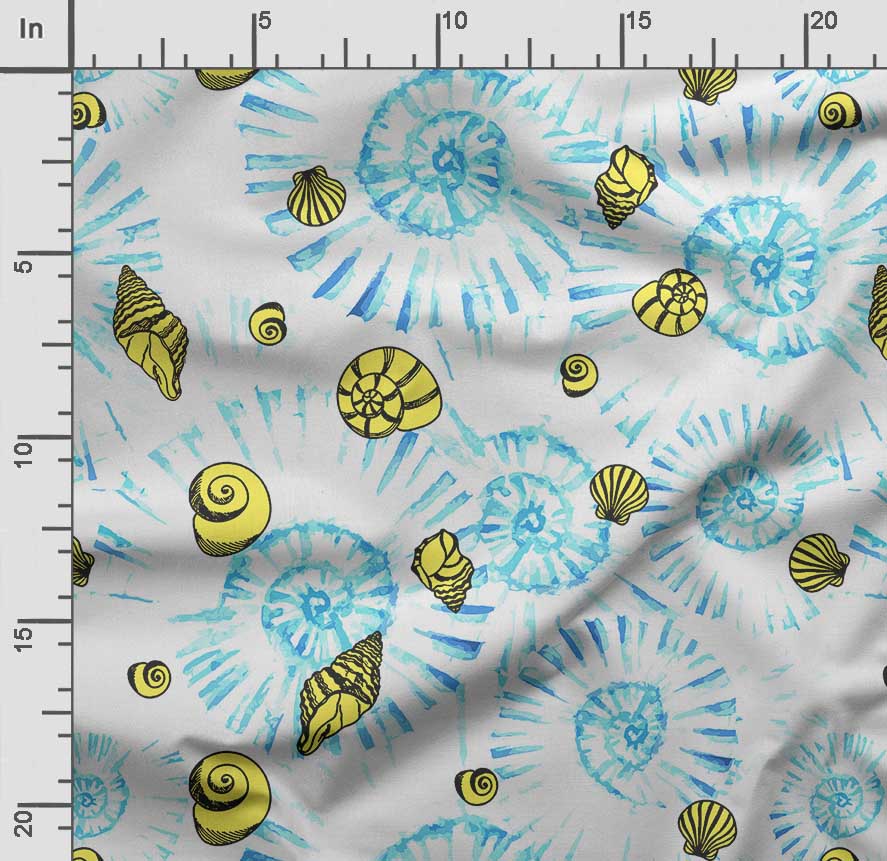Soimoi Sea Shell Print,  Cotton Cambric, Quilting Fabric Sold by The Yard 42 Inch Wide, Medium Weight Cotton Fabric, Sewing  Supplies,Blue &