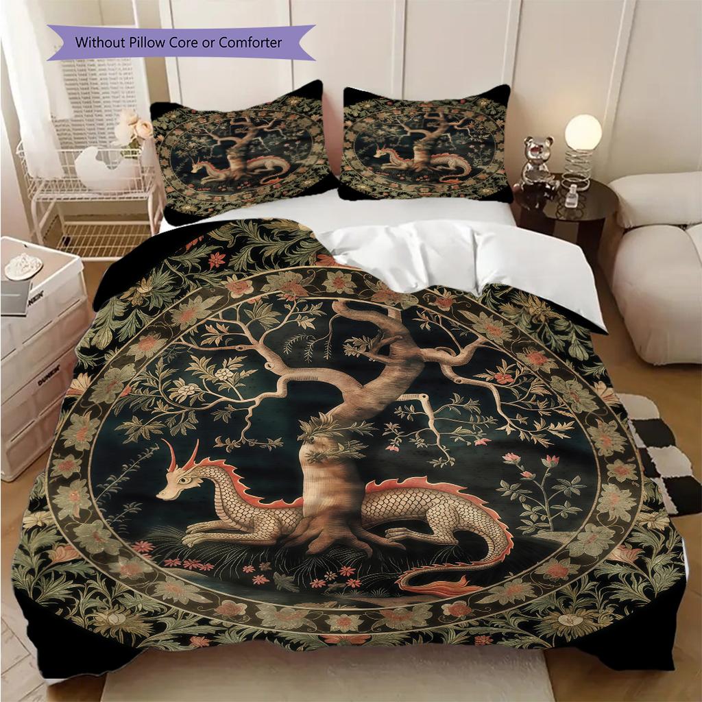 Medieval Gothic Fantasy Dragon bedding, duvet cover, pillowcase, home decoration, birthday gift (1 * duvet cover+2 * pillowcase, coreless)