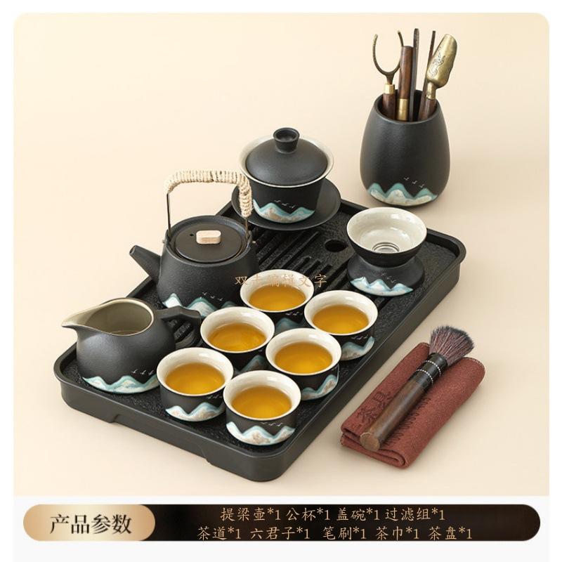 Black pottery Kung Fu tea set, tea tray 1011 new home young people drink tea, special teapot for making tea, a complete set of teacups