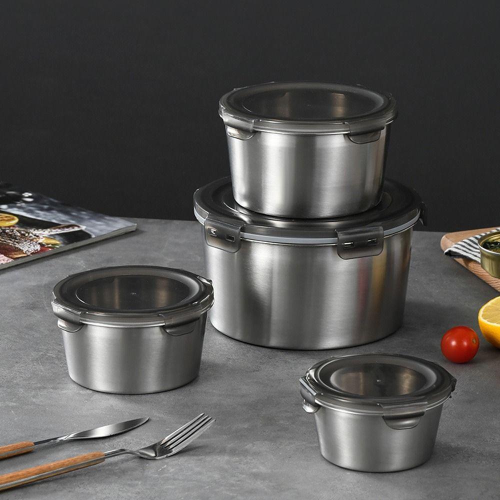 1Pcs with Lid Food Storage Box 304 Stainless Steel Refrigerator Frozen Crisper  Kitchen Accessory