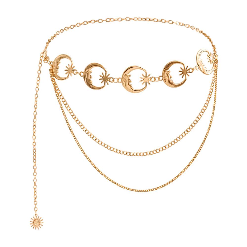 Fashion Golden Tassel Waist Chain Belt Female Bohemian Metal Punk Goth Moon Designer Belts for Women High Quality Dress Chains