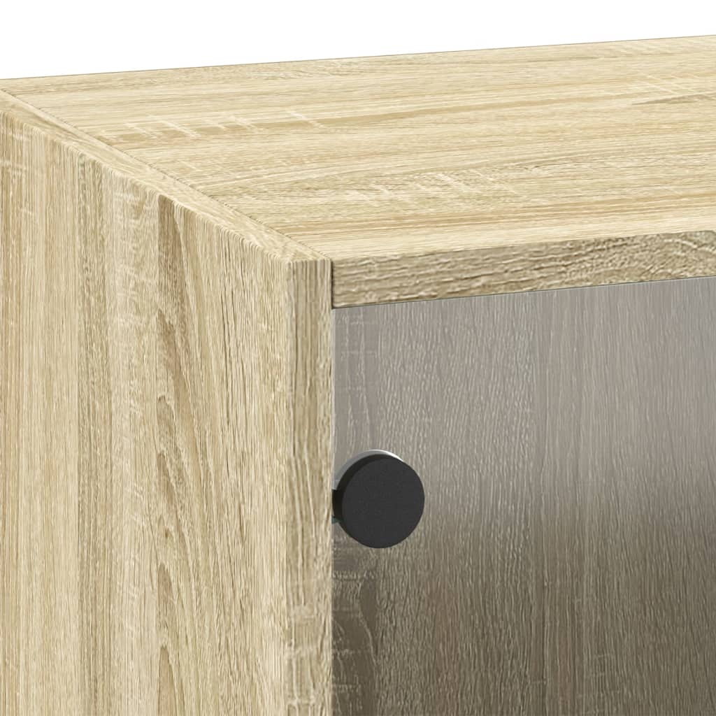 Wall Cabinet with Glass Doors Sonoma Oak Finish 35 X 37 X 100 Cm