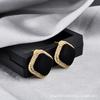 Cold Wind Fashionable Retro Fabric Square with Diamonds Black Stud Earrings Real Gold Color Retention Temperament Personalized Earrings Female