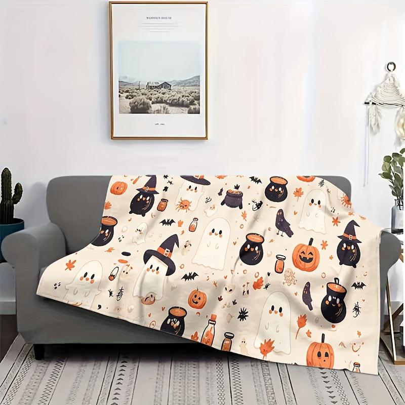 Cozy Halloween Flannel Throw Blanket - Cute Pumpkin, & Bat Design | Soft & Warm for Sofa, Bed, Office, Travel
