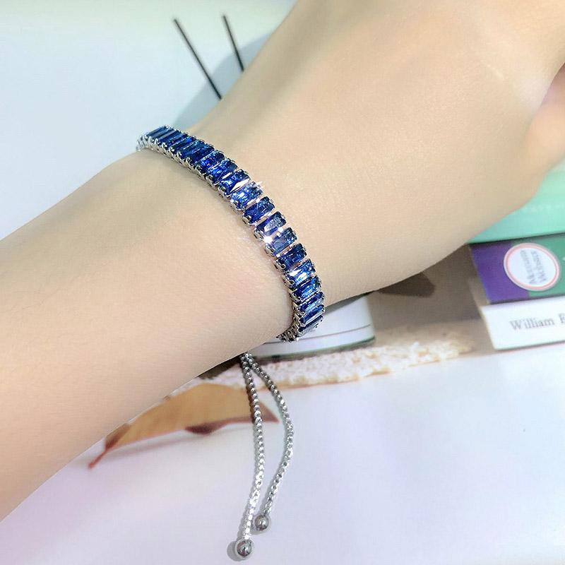 Trendy Blue Crystal Adjustable Tennis Bracelets for Unisex Women Men Various Shapes Iced Out CZ Short Chain on Hand Jewelry