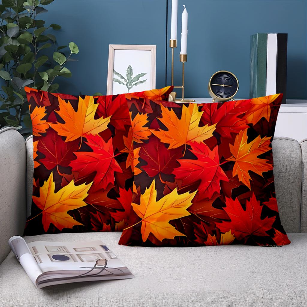 1 Pieces -2D Flat Printing Autumn Maple Leaf Pattern Throw Pillows Polyester Pillowcase Sofa Decorative Cushion Cover