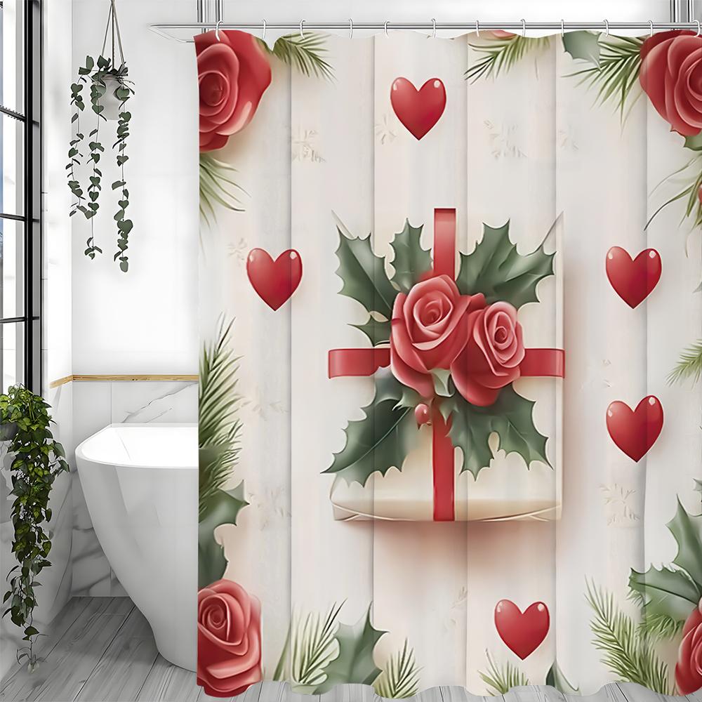 

Подарок на День святого Валентина Роза Цветочный Любовь Шторка для душа, Декоративная шторка для душа для ванной, Водонепроницаемая шторка для душа с крючками 90*180cm