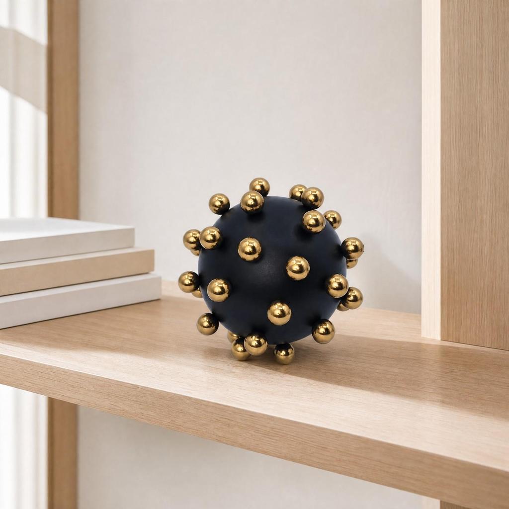 Spherical Metal Decorative Ornament Versatile Orb with Raised Spheres EyeCatching Black