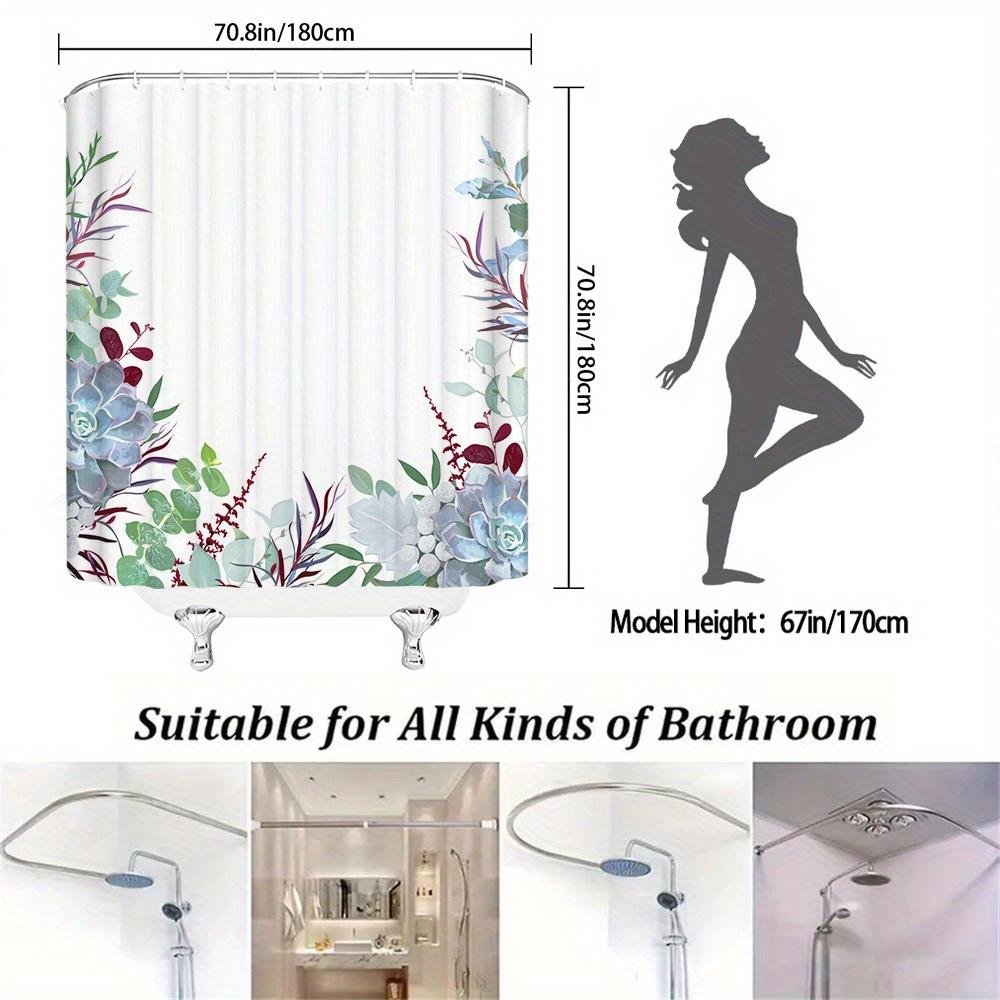 1pc Floral Shower Curtain, Polyester, Machine Washable, Succulent & Foliage Design, All-Season Bathroom Decor, Smooth Texture