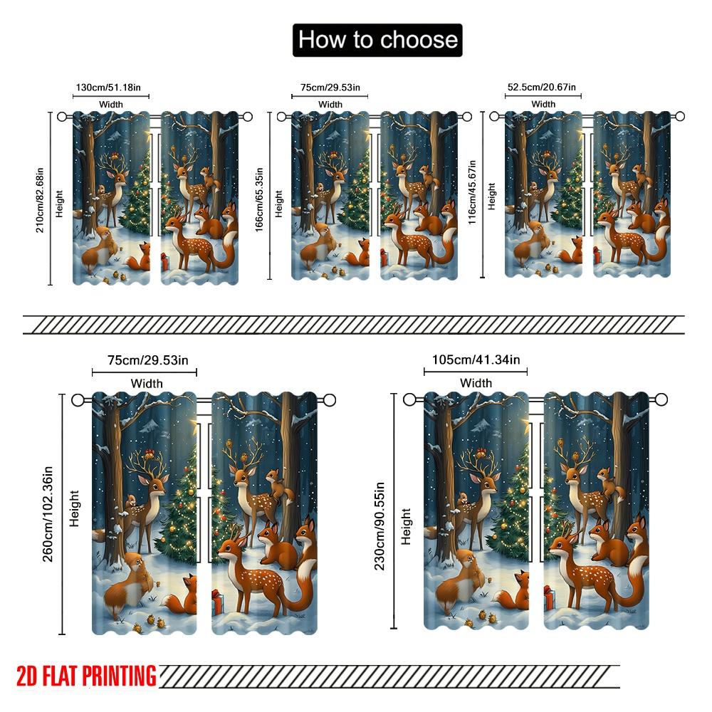 2pcs,2D plane printing Contemporary Curtains Forest Animals Christmas Woodland Festive Versatile Polyester Fabric (without rod)