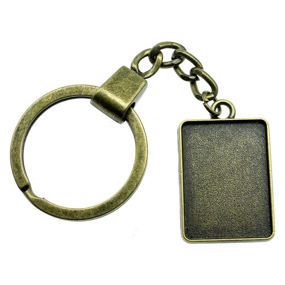 Heart Elliptical Glass Cabochon Base Setting Tray Blank Antique Bronze Metal Keychain for Family Gift