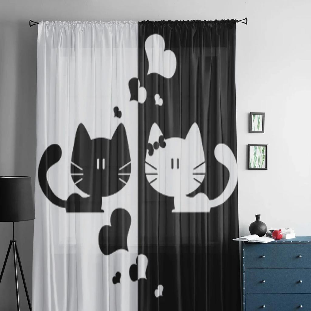Urocza para kociąt romantyczne tiulowe zasłony do salonu kuchenne zasłony okienne Home Decor przezroczysta zasłona do sypialni dla dzieci