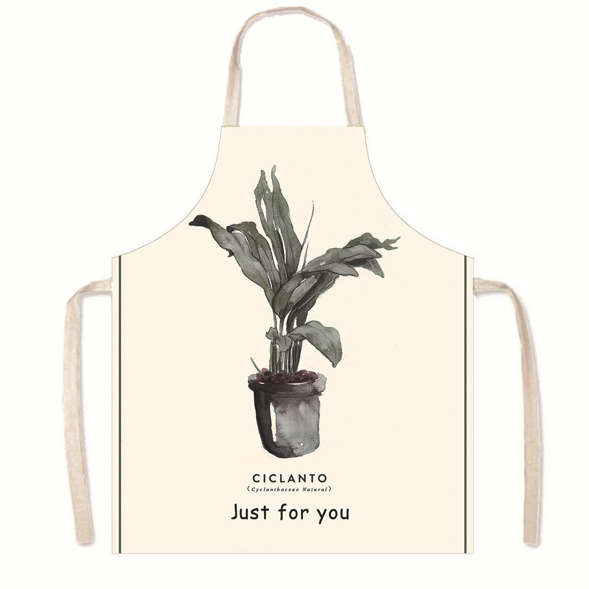Cartoon Green Plant Animal Cotton Linen Apron Kitchen Home Cooking Waist Bib Children Sleeveless Hanger Neck 55X68cm