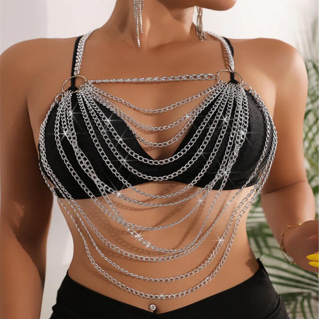 European And American New Products, Multi-Layer Alloy Double Shoulder Chain, Personalized Metal Decorative Body Clothing Chain
