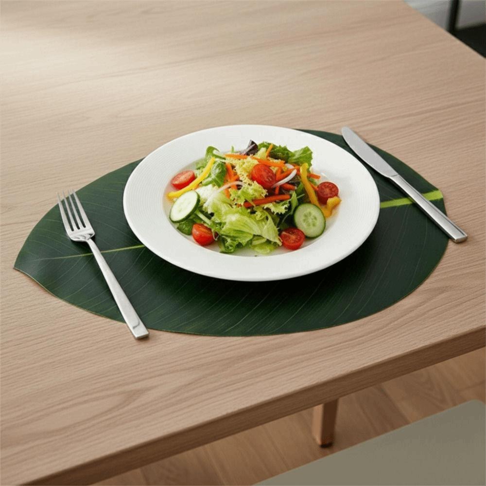 2PCS Waterproof Leaf-Shaped Placemat Stain Resistant Heat Insulation Mat Dinnerware Pad  Dish