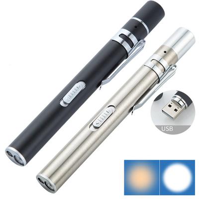 Öğrenciler Doktorlar için Taşınabilir Çift Işık Kaynağı LED Paslanmaz Çelik Hemşirelik Penlight El Feneri