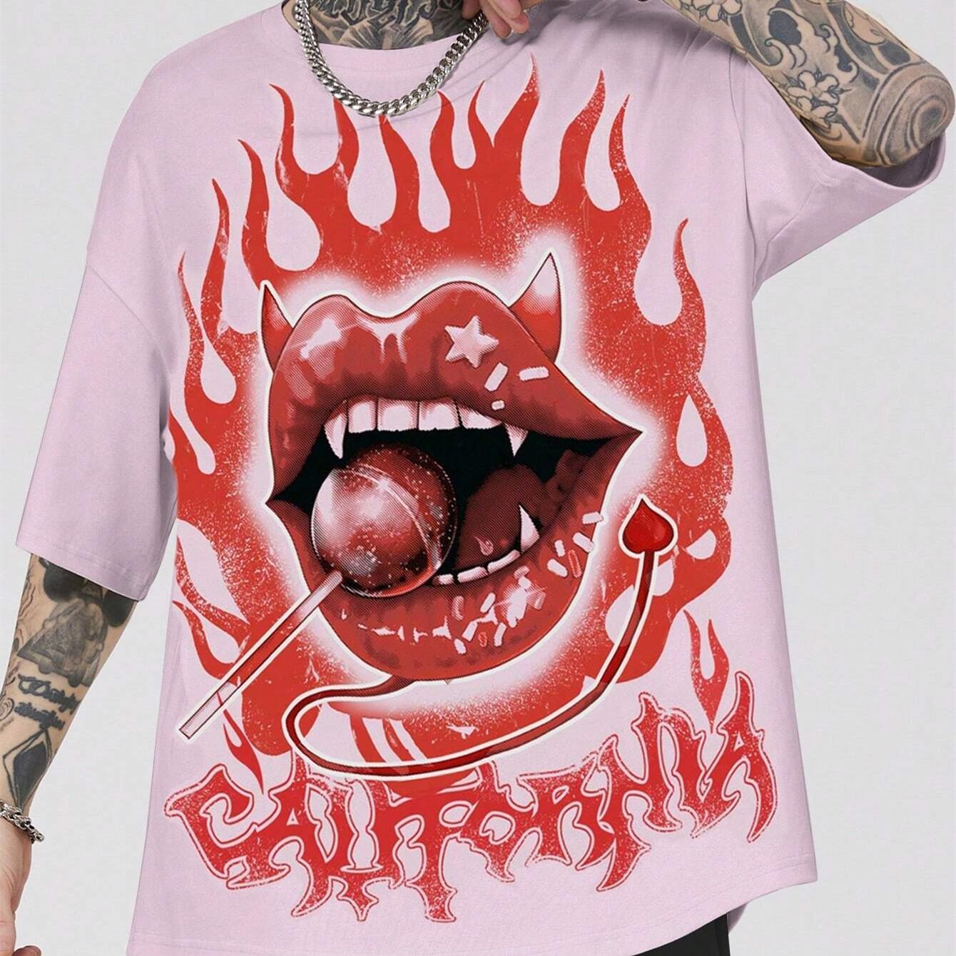 

ROMWE Street Life Мужская повседневная футболка с коротким рукавом с принтом Y2k, подходит для повседневного ношения весной и летом 6XL