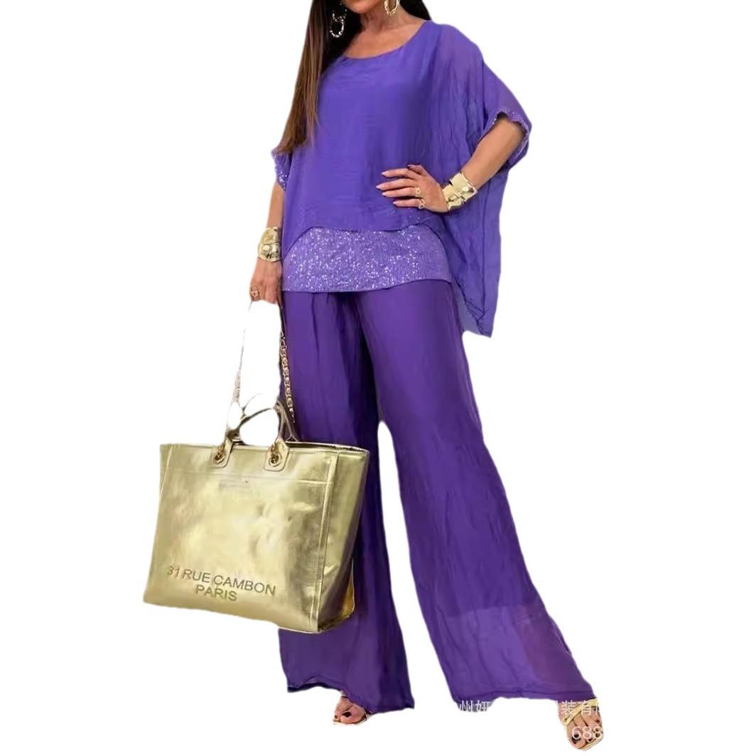 

Женский комплект из блейзера с пайетками и брюк широкого кроя, модный костюм-двойка для повседневной носки и офиса XXXL