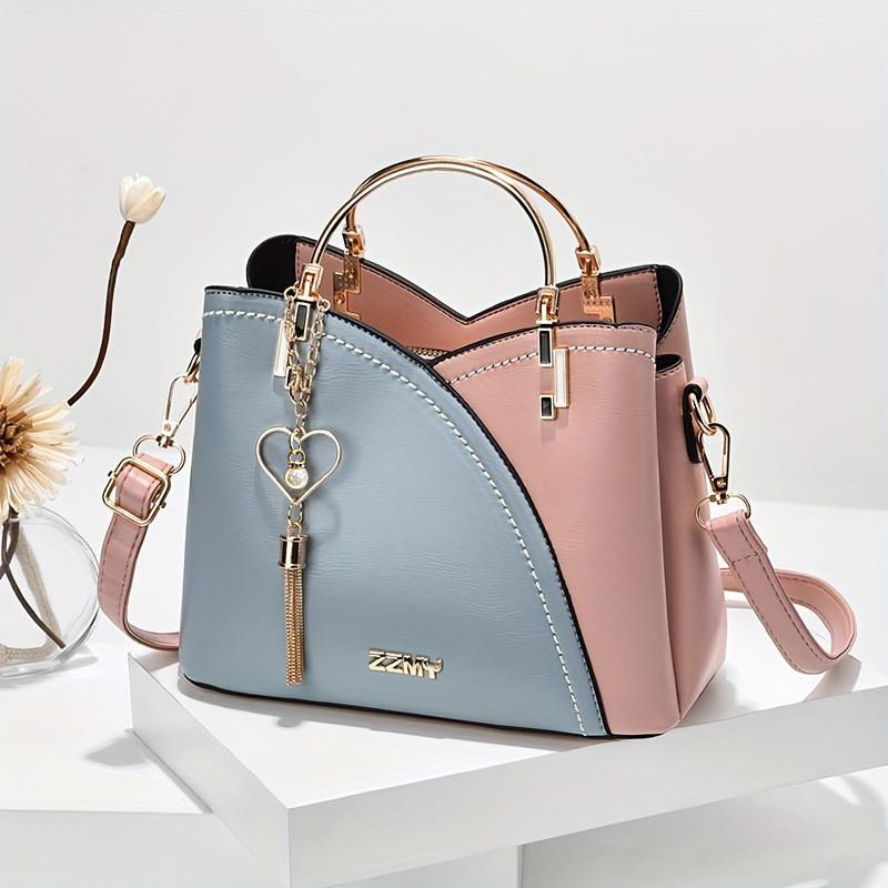 2023 New Trendy Women s Handbag Korean Style Color-blocking Shoulder Bag Blue Pink