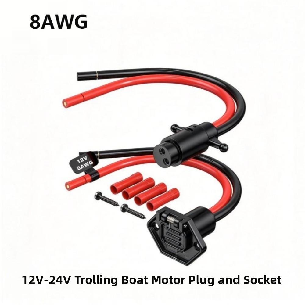 8AWG/10AWG 2-Wire Drag Motor Socket 12V-24V Marine Trolling Motor  for Boat Trolling Motor