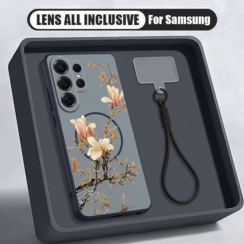 INS Floral Pattern Case For Samsung S26 Ultra S25 FE S24 S24 Plus A57 A37 A17 A56 A36 A16 A55 A35 A15 A54 5G Hybrid Magnetic Matte Cover