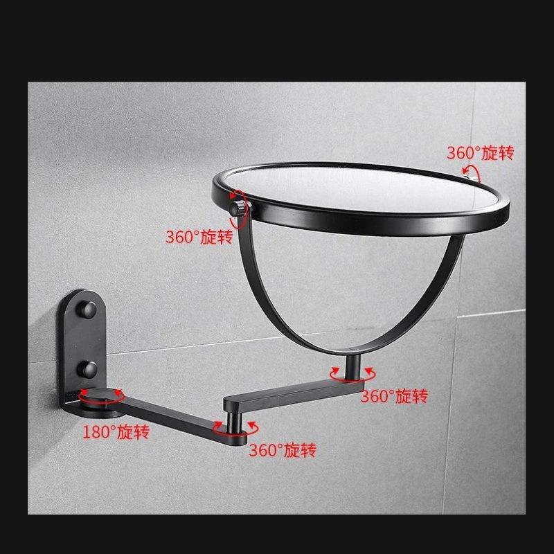 Brushed Gold Black Bathroom Mirror Wall Mounted Folding Round Makeup Vanity With Mirror