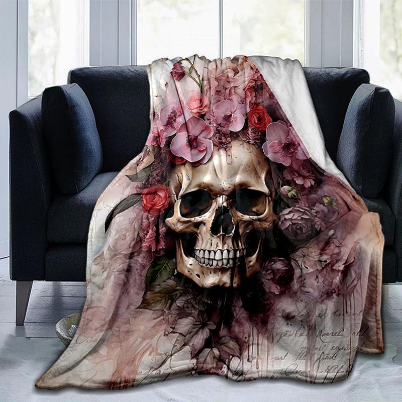 1pc Skull & Blooms Cartoon Blanket Soft and Cozy Throw for Home Decor, Perfect Gift for and , Living Room .K080