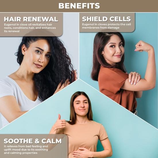 100% Plant Based Clove Oil for Massage, Diffuser & Aromatherapy - Pure and Organic Clove Essential Oil for Skin Care, Hair Care, Sore Muscles