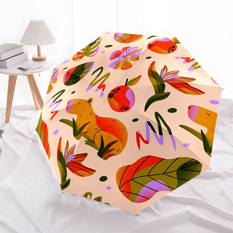 1pc Jungle Animals Floral Pattern Automatic Folding Umbrella, 8-Rib Iron Frame, Casual Outdoor Accessory for Birthday Festival Gifts yy251128167