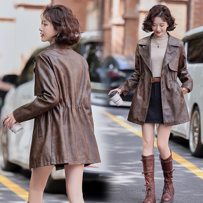 Women's Mid-Length Sheepskin Leather Trench Coat - 2025 Spring/Autumn Popular Fashion Outerwear