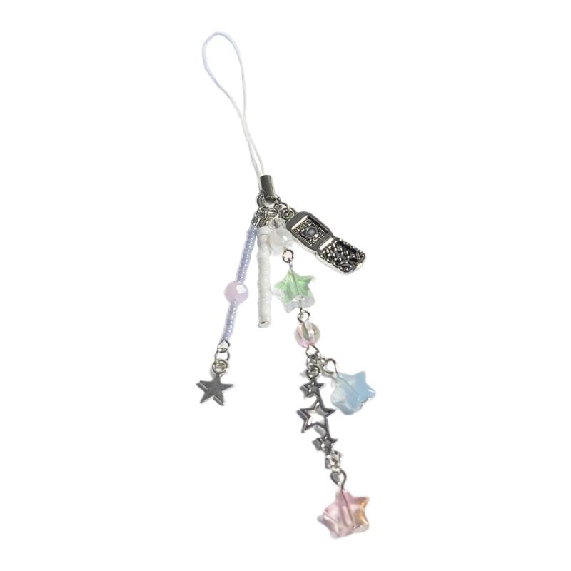 

Star and Flip Cover Phone Keychain Colorful Beaded Keyring Detachable Key Chain Alloy Acrylic Accessory for Women 1