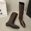 Versatile Temperament Low Heel Knight Boots Women's Autumn Korean Version Simple Pointed Sleeve High Slope Heel Boots Retro Boots