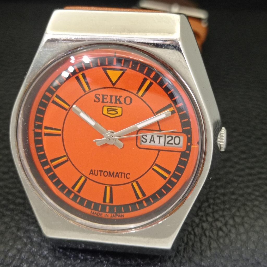 SEIKO 5 AUTOMATIC VINTAGE JAPAN 6309A MENS ORANGE COLOR DIAL WATCH a702732-1 R210-a702732