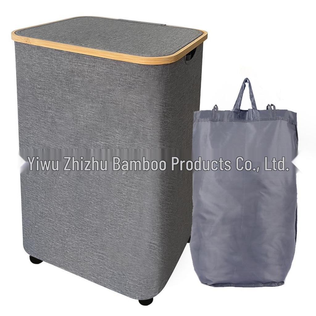 Rolling Bamboo Fabric Laundry Hamper with Detachable Wheels and Foldable Design