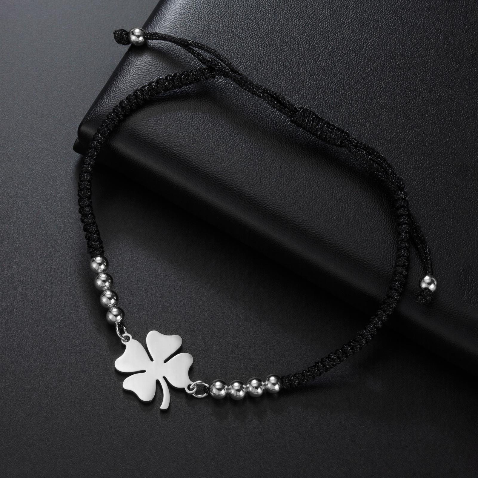 Счастливый браслет с четырехлистным клевером Подарок для женщины Мужчины Ребенка Пары Браслет Золотой Цвет Нержавеющая Сталь Красная Черная Веревочная Цепь Украшения