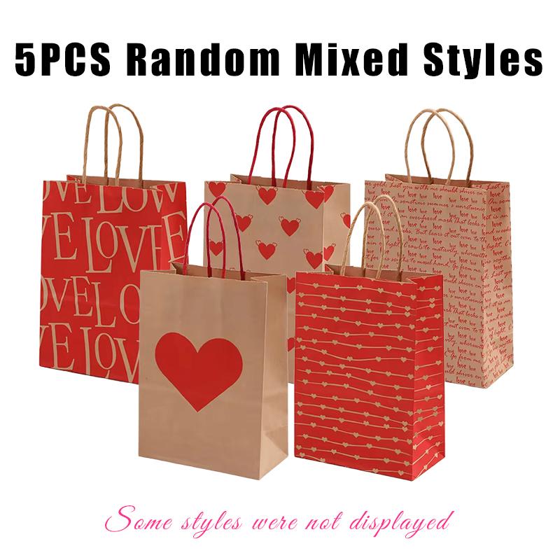 

5/10PCS Gift Souvenir Packaging Tote New Year Valentine s Day Heart Kraft Paper Bags Random Mixed Patterns Party Accessories ZYF