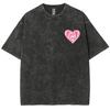 Love God Pink Heart Print Women's T-Shirt Washed Denim Fabric Oversized Unisex Half Sleeve Sweetheart Girl Black Pink Top