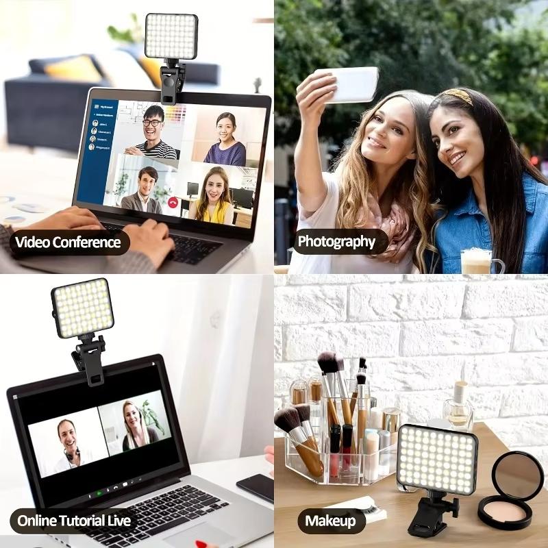1pc Rechargeable LED Selfie Light,3 Modes Dimmable Light,120LEDs,Clip-On for Phone/ Laptop/ PC,Makeup,Video Atmosphere Lighting