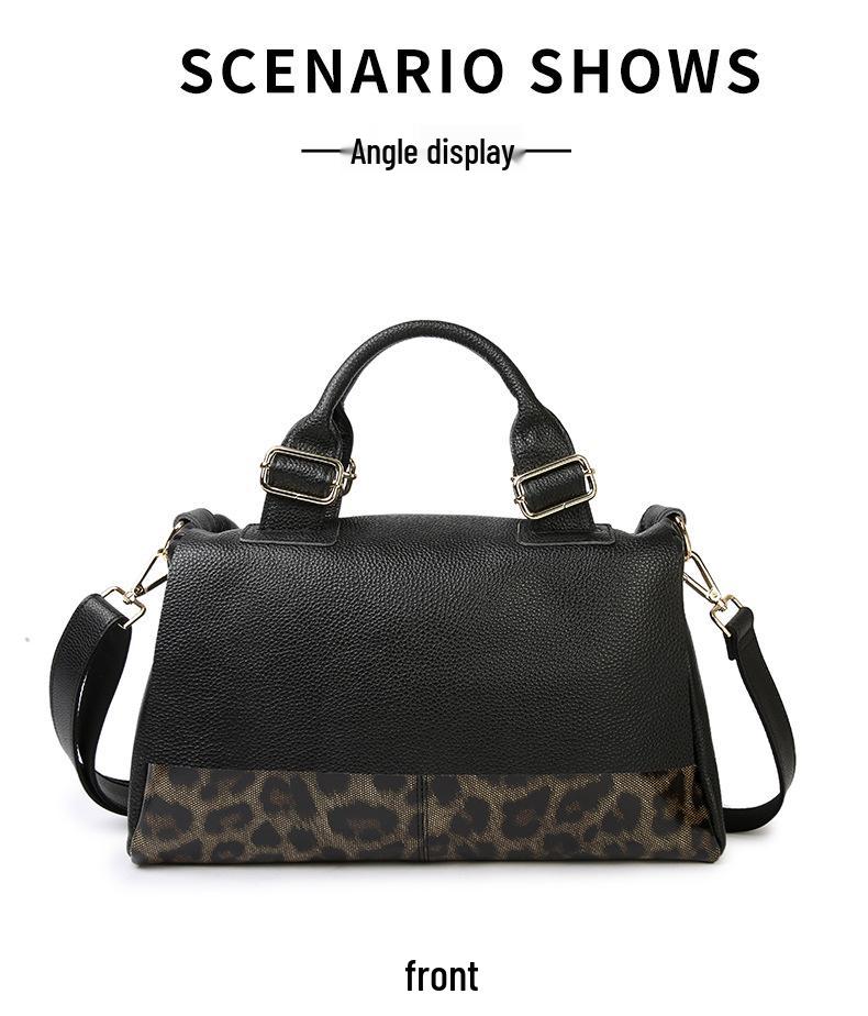 Leopard Print Women's Genuine Leather Commuter Tote & Crossbody Bag - Large Capacity Cowhide Shoulder Bag