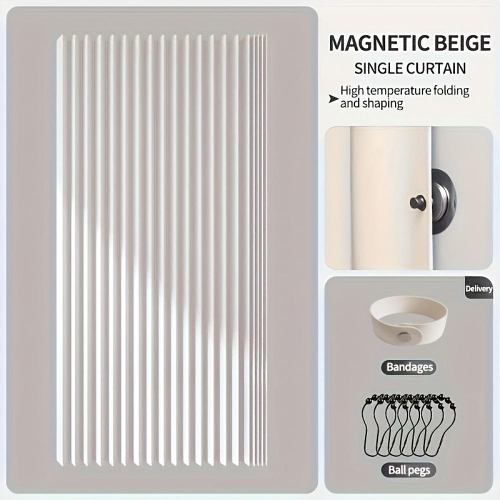 Gray Foldable High-Temperature Resistant Polyester Bathroom Partition Curtain with Hole Hook - Wave Style, Machine Washable,Bathroom Decor