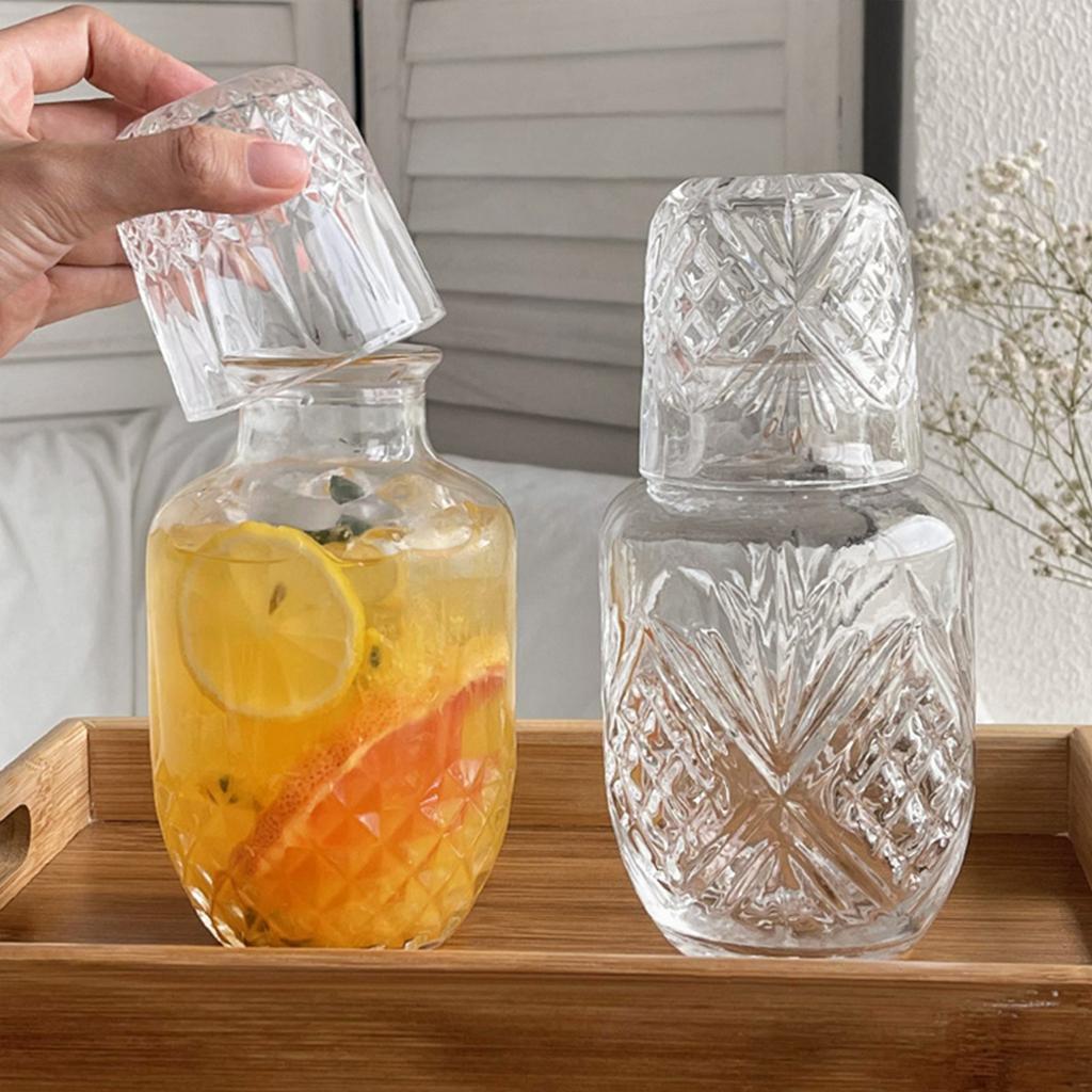 Retro Thick Glass Water Cold Kettle Juice Glass Coffee Cup Water Glass Set Bedside Night Carafe Drinkware for Midnight Drink