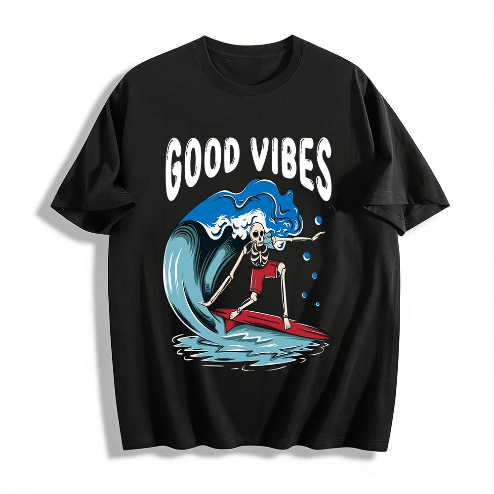 

Skeleton Surfing Print T-Shirt Cool Street Style Casual Loose Top Pure cotton T-shirt XXS