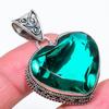 Lab Created Apatite Vintage Pendant 1.9" Silver Tone Heart Cut Gemstone Jewelry