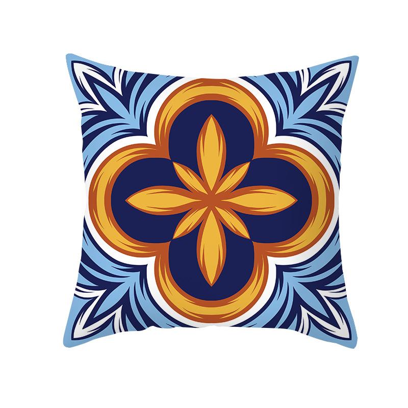 Shopee Printed Throw Pillow Cover Yellow and Blue Geometric Mid-century Retro Abstract Throw Pillow Home Sofa Cushion Cover